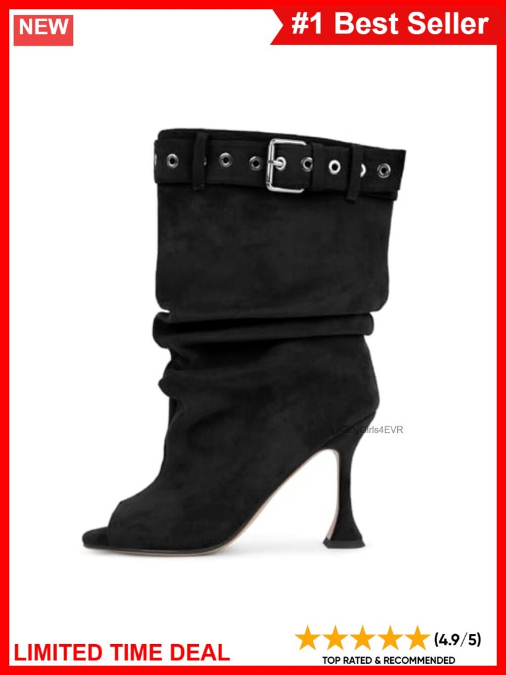 Open Toe Stiletto Heel Mid Calf Booties Faux Suede Ruched Buckle